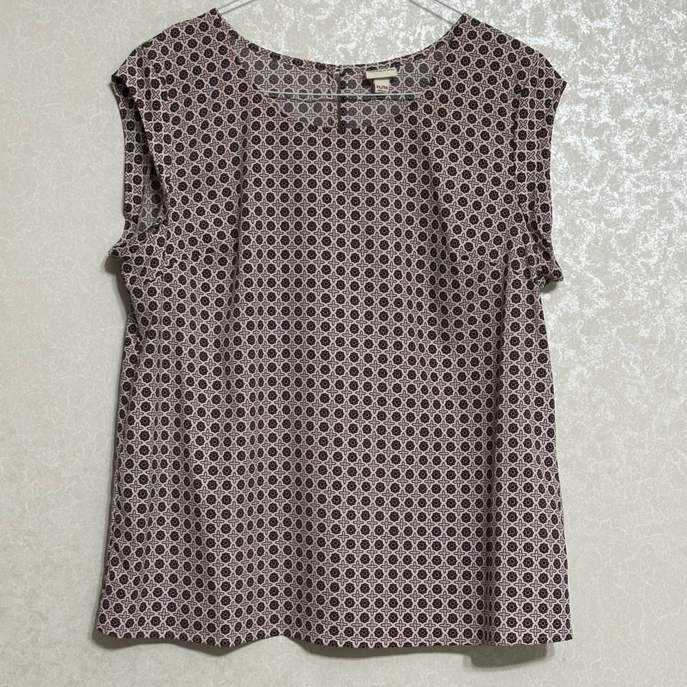 Merona Medallion Geometric Print Blouse Cap Sleeve Top Pink Brown XL